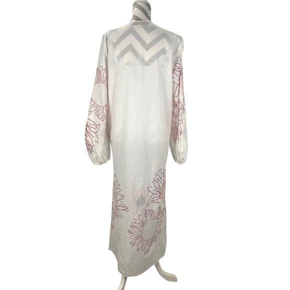 SILVIA TCHERASSI Mayfair embroidered red sunflowers boho maxi tunic dress L - Picture 2 of 14